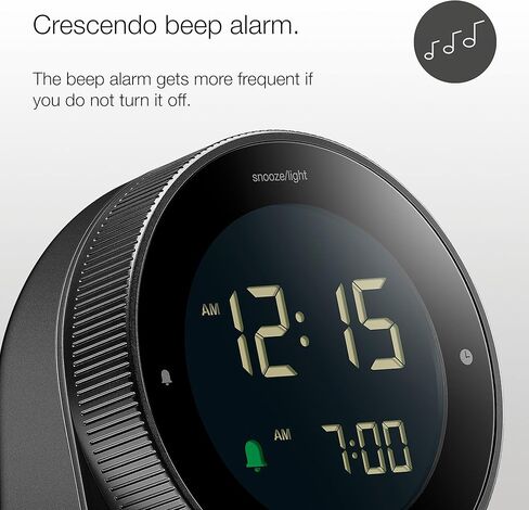 Braun Digital Alarm Clock with Snooze, Negative LCD Display, Rotating bezel for quick time setting, Crescendo Beep Alarm in Black, model BC24B. in Saudi Arabia