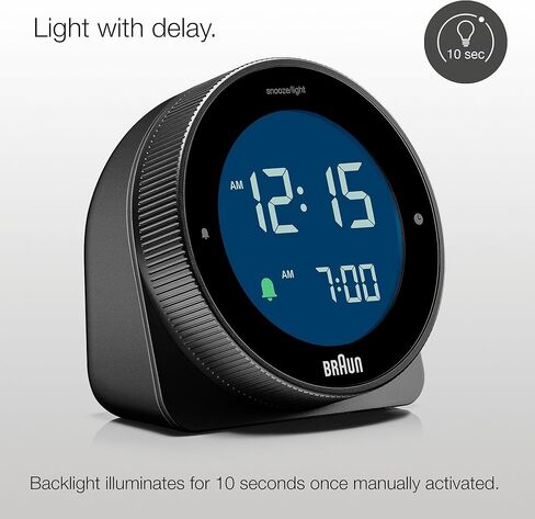 Braun Digital Alarm Clock with Snooze, Negative LCD Display, Rotating bezel for quick time setting, Crescendo Beep Alarm in Black, model BC24B. in Saudi Arabia
