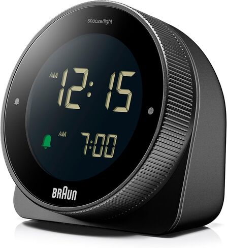 Braun Digital Alarm Clock with Snooze, Negative LCD Display, Rotating bezel for quick time setting, Crescendo Beep Alarm in Black, model BC24B. in Saudi Arabia