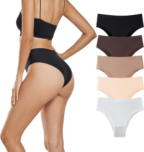 Seamless Womens Underwear No Show Bikini Panties Mid Rise Hi Cut Invisible Hipster Packs in Saudi Arabia