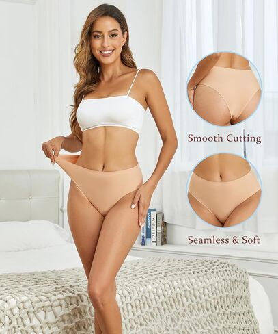 Seamless Womens Underwear No Show Bikini Panties Mid Rise Hi Cut Invisible Hipster Packs in Saudi Arabia