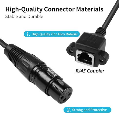 YACSEJAO 2 قطعة 3 دبوس XLR إلى RJ45 محول 15 سم RJ45 إلى XLR DMX كابل 15 سم XLR 3pin إلى RJ45 كابل محول للمرحلة واستوديو التسجيل (RJ45 إلى XLR أنثى) in Saudi Arabia