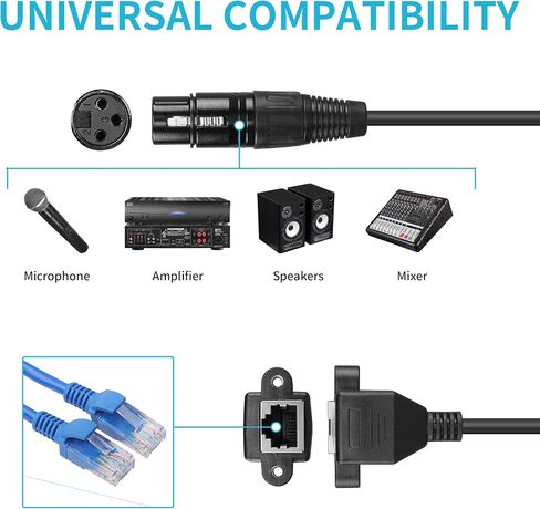 YACSEJAO 2 قطعة 3 دبوس XLR إلى RJ45 محول 15 سم RJ45 إلى XLR DMX كابل 15 سم XLR 3pin إلى RJ45 كابل محول للمرحلة واستوديو التسجيل (RJ45 إلى XLR أنثى) in Saudi Arabia