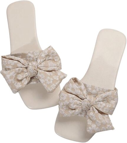 GORGLITTER Women's Floral Graphic Bow Decor Slide Sandals Square Open Toe Flats Beach Shoes in Saudi Arabia