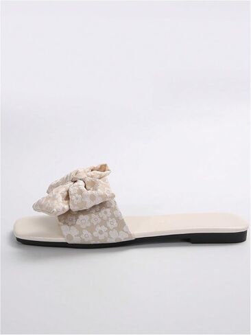 GORGLITTER Women's Floral Graphic Bow Decor Slide Sandals Square Open Toe Flats Beach Shoes in Saudi Arabia