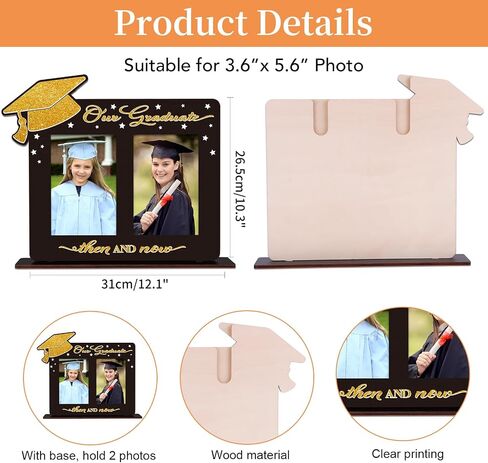 Then and Now Graduation Frames - Graduation Picture Frame 2024 Wood Two 4x6 Frame Openings Graduation Gift for Kids Daughter Son in Saudi Arabia