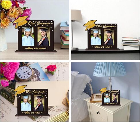 Then and Now Graduation Frames - Graduation Picture Frame 2024 Wood Two 4x6 Frame Openings Graduation Gift for Kids Daughter Son in Saudi Arabia