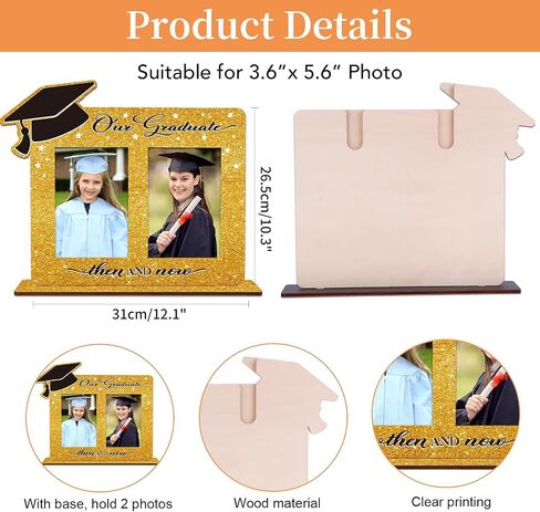 Then and Now Graduation Frames - Graduation Picture Frame 2024 Wood Two 4x6 Frame Openings Graduation Gift for Kids Daughter Son in Saudi Arabia