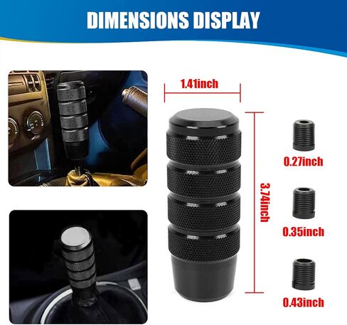 UGSHY 1 PC Car Gear Stick Shift Knob, 1.41" x 3.7" Knurled Stripe Anti-Slip Easy Grip Alloy Gear Shift Lever with 3 Thread Adapters M8 M10 M12, Universal Manual Automatic Transmission Vehicle (Black) in Saudi Arabia