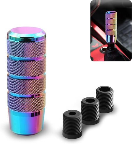UGSHY 1 PC Car Gear Stick Shift Knob, 1.41" x 3.7" Knurled Stripe Anti-Slip Easy Grip Alloy Gear Shift Lever with 3 Thread Adapters M8 M10 M12, Universal Manual Automatic Transmission Vehicle (Black) in Saudi Arabia