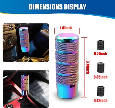 UGSHY 1 PC Car Gear Stick Shift Knob, 1.41" x 3.7" Knurled Stripe Anti-Slip Easy Grip Alloy Gear Shift Lever with 3 Thread Adapters M8 M10 M12, Universal Manual Automatic Transmission Vehicle (Black) in Saudi Arabia
