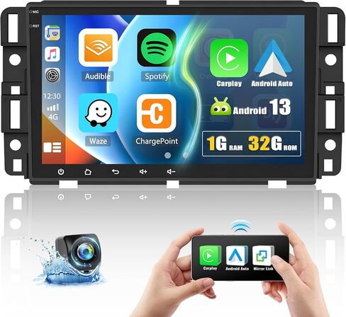 ستيريو سيارة Android 13 لسيارة جي إم سي سييرا يوكون شيفروليه بويك تشيفي سيلفرادو مع Apple CarPlay اللاسلكي Android Auto، راديو سيارة بشاشة لمس 8 بوصة مع نظام تحديد المواقع العالمي، واي فاي، بلوتوث FM/RDS، HiFi + كاميرا احتياطية in Saudi Arabia
