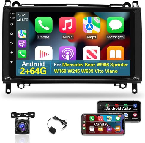 [2+64G] Android Car Radio for Mercedes Benz W906 Sprinter W169 W245 W639 Vito Viano - Wireless Carplay and Android Auto - 9 Inch Touch Screen Car Stereo with WiFi/GPS + AHD Backup Camera in Saudi Arabia