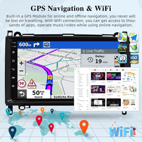 [2+64G] Android Car Radio for Mercedes Benz W906 Sprinter W169 W245 W639 Vito Viano - Wireless Carplay and Android Auto - 9 Inch Touch Screen Car Stereo with WiFi/GPS + AHD Backup Camera in Saudi Arabia