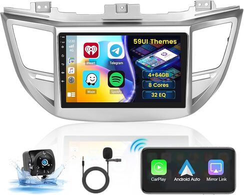 ترقية راديو Roinvou 8 Cores 4+64G Android لـ Hyundai Tucson 2015-2018 (LHD)، شاشة لمس عالية الدقة مقاس 9 بوصات مع CarPlay اللاسلكي Android Auto GPS Navigation WiFi Backup Camera Mirror Link Bluetooth Mic RDS in Kuwait