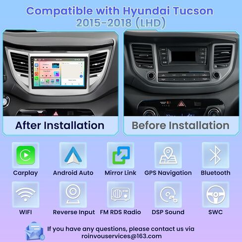 ترقية راديو Roinvou 8 Cores 4+64G Android لـ Hyundai Tucson 2015-2018 (LHD)، شاشة لمس عالية الدقة مقاس 9 بوصات مع CarPlay اللاسلكي Android Auto GPS Navigation WiFi Backup Camera Mirror Link Bluetooth Mic RDS in Kuwait