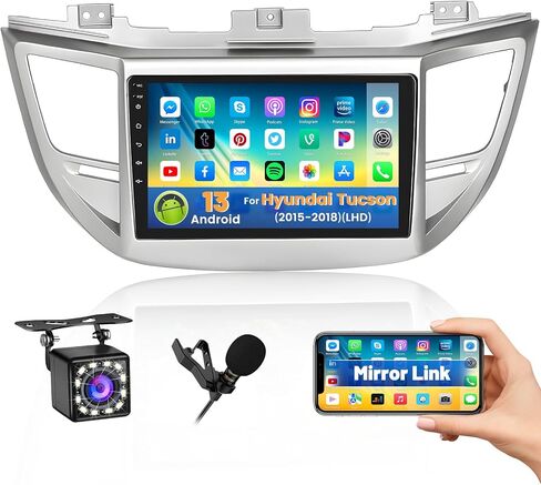 ترقية راديو Roinvou 8 Cores 4+64G Android لـ Hyundai Tucson 2015-2018 (LHD)، شاشة لمس عالية الدقة مقاس 9 بوصات مع CarPlay اللاسلكي Android Auto GPS Navigation WiFi Backup Camera Mirror Link Bluetooth Mic RDS in Kuwait