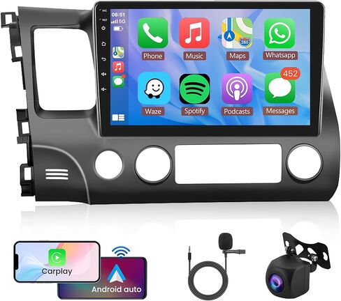 Android Car Stereo for Honda Civic 2006-2011,Wireless CarPlay Android Auto Car Radio,10.1 Inch Touch Screen Head Unit WiFi GPS Navigation FM RDS Hi-Fi Bluetooth SWC Backup Camera Mic in Saudi Arabia