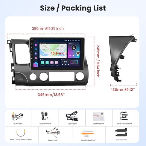 Android Car Stereo for Honda Civic 2006-2011,Wireless CarPlay Android Auto Car Radio,10.1 Inch Touch Screen Head Unit WiFi GPS Navigation FM RDS Hi-Fi Bluetooth SWC Backup Camera Mic in Saudi Arabia