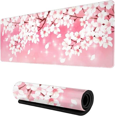لوحة ماوس ألعاب Pink Cherry Blossoms XL، لوحة ماوس مطاطية كبيرة غير قابلة للانزلاق، وسادة مكتب ذات حواف مخيطة، وسادة ماوس طويلة ممتدة، 31.5 بوصة × 11.8 بوصة in Kuwait