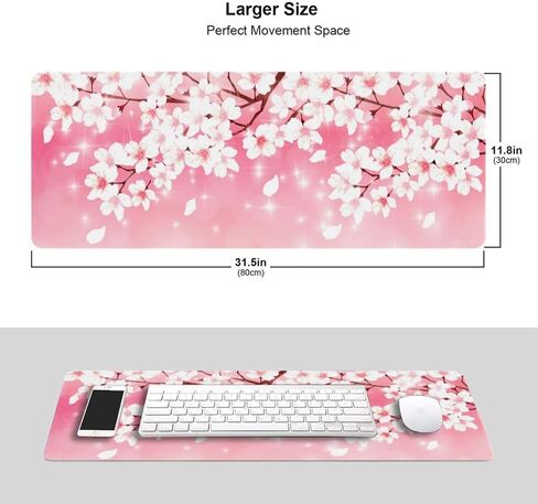 لوحة ماوس ألعاب Pink Cherry Blossoms XL، لوحة ماوس مطاطية كبيرة غير قابلة للانزلاق، وسادة مكتب ذات حواف مخيطة، وسادة ماوس طويلة ممتدة، 31.5 بوصة × 11.8 بوصة in Kuwait
