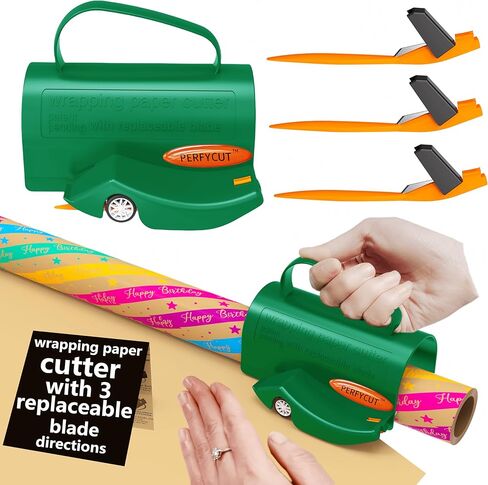 PERFYCUT Wrapping Paper Roll Cutter Tool with 3 pcs Replaceable Blade Kit Gift Wrapping Paper Cutter for Christmas and Birthday Wrapping Paper Gift Wrap Cutter Holder Tube Slicing Trimming. in Saudi Arabia