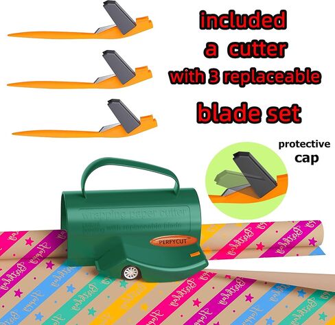 PERFYCUT Wrapping Paper Roll Cutter Tool with 3 pcs Replaceable Blade Kit Gift Wrapping Paper Cutter for Christmas and Birthday Wrapping Paper Gift Wrap Cutter Holder Tube Slicing Trimming. in Saudi Arabia