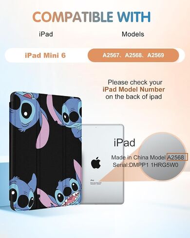 حافظة عصرية ممتعة لجهاز iPad Mini الجيل السادس مقاس 8.3 بوصة 2021 أغطية ذكية لطيفة على شكل شخصية كرتونية Girly Kawaii للفتيات والأطفال والأولاد والمراهقين تصميم جمالي حامل ثلاثي الطي لجهاز i Pad Mini 6، BlackStit in Saudi Arabia