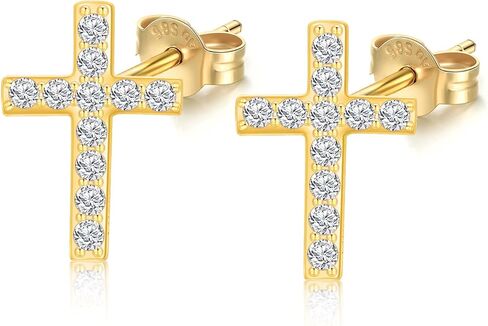 SISGEM 14k Gold Created Moissanite Cross Stud Earring for Women Teens, Real 14 Karat Gold Religious Earrings in Saudi Arabia