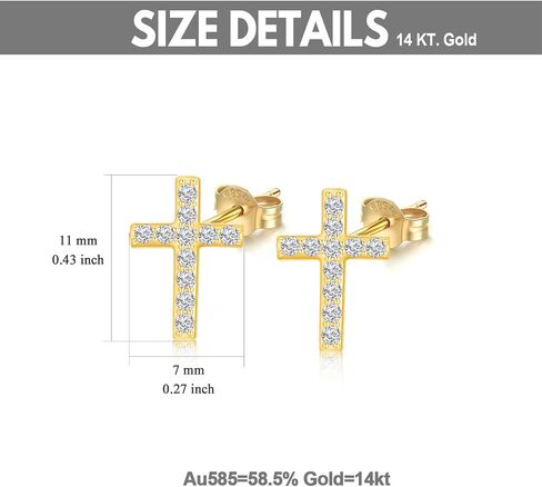SISGEM 14k Gold Created Moissanite Cross Stud Earring for Women Teens, Real 14 Karat Gold Religious Earrings in Saudi Arabia
