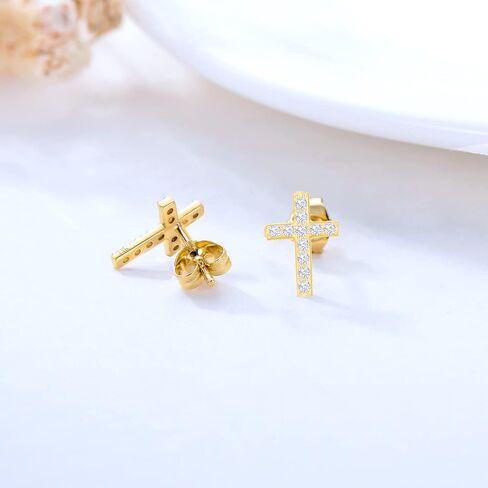 SISGEM 14k Gold Created Moissanite Cross Stud Earring for Women Teens, Real 14 Karat Gold Religious Earrings in Saudi Arabia