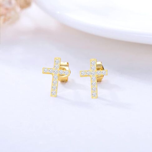 SISGEM 14k Gold Created Moissanite Cross Stud Earring for Women Teens, Real 14 Karat Gold Religious Earrings in Saudi Arabia