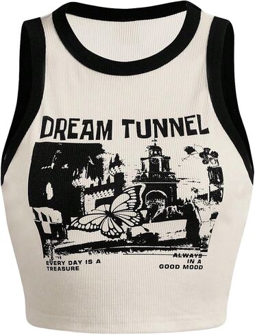 SOLY HUX Women's Letter Graphic Crop Tank Top Sleeveless Round Neck Slim Fit Tops in Kuwait