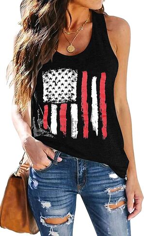 Patriotic Tank Tops Women American Flag Shirt 4th of July Sleeveless Shirts USA Flag Tee Tops in Saudi Arabia