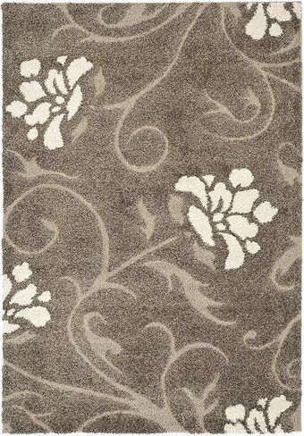 سجادة منطقة SAFAVIEH Florida Shag Collection - 5'3" x 7'6"، دخاني وبيج، تصميم زهور، لا يتساقط ويسهل العناية به، سمك 1.2 بوصة مثالي للمناطق ذات حركة المرور العالية في غرفة المعيشة وغرفة النوم (SG464-7913) in Saudi Arabia