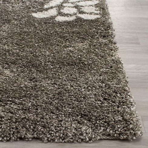 سجادة منطقة SAFAVIEH Florida Shag Collection - 5'3" x 7'6"، دخاني وبيج، تصميم زهور، لا يتساقط ويسهل العناية به، سمك 1.2 بوصة مثالي للمناطق ذات حركة المرور العالية في غرفة المعيشة وغرفة النوم (SG464-7913) in Saudi Arabia