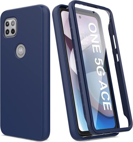V/A for Motorola One 5G Ace Case with Built-in Screen Protector, Full Body Protection Shockproof Cover Case, [Rugged PC Front Bumper + Soft TPU Back Cover] Armor Protective Phone Case (Black) in Saudi Arabia