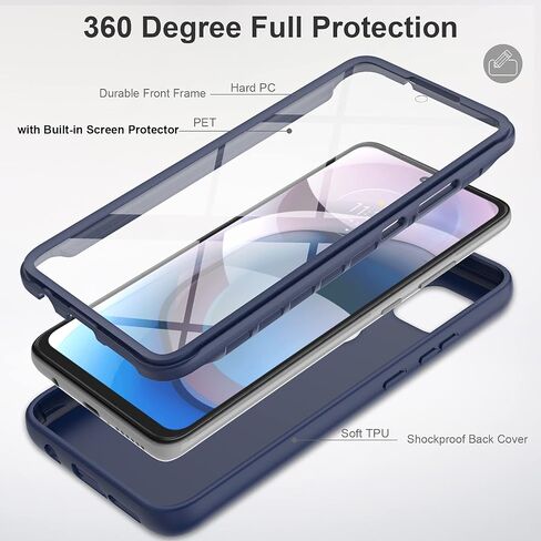 V/A for Motorola One 5G Ace Case with Built-in Screen Protector, Full Body Protection Shockproof Cover Case, [Rugged PC Front Bumper + Soft TPU Back Cover] Armor Protective Phone Case (Black) in Saudi Arabia