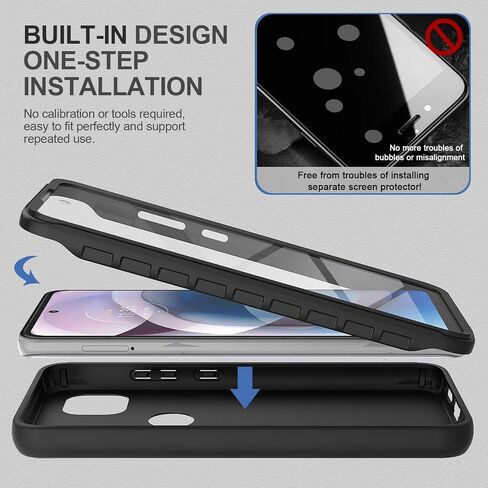 V/A for Motorola One 5G Ace Case with Built-in Screen Protector, Full Body Protection Shockproof Cover Case, [Rugged PC Front Bumper + Soft TPU Back Cover] Armor Protective Phone Case (Black) in Saudi Arabia