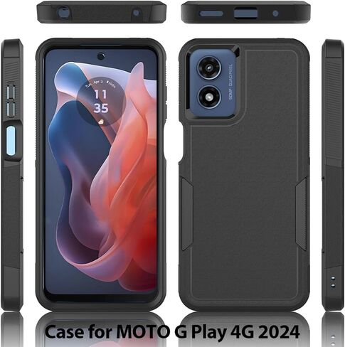 for Moto G Play 2024 Case: Dual Layer Protective Heavy Duty Cell Phone Cover Shockproof Rugged with HD Screen Protector - Military Protection Bumper Tough - Motorola Moto G Play 4G 2024, Black in Saudi Arabia