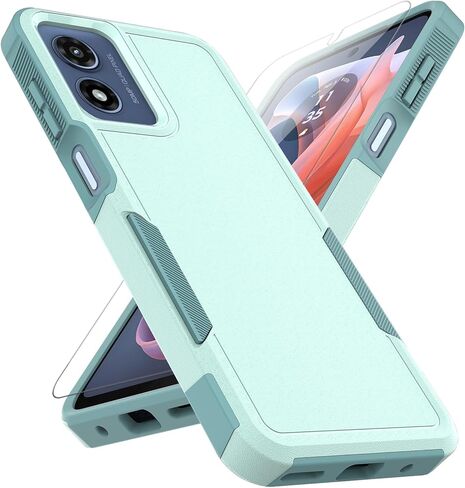 for Moto G Play 2024 Case: Dual Layer Protective Heavy Duty Cell Phone Cover Shockproof Rugged with HD Screen Protector - Military Protection Bumper Tough - Motorola Moto G Play 4G 2024, Black in Saudi Arabia