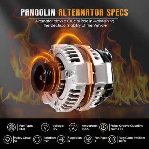 PANGOLIN 13980 المولد 105 أمبير لهوندا أكورد 2003-2007 2.4L، لسيفيك 2006-2011 2.0L، لـ CR-V 2007-2011 2.4L، لـ CSX 06-08، لـ TSX 04-08، استبدل OE 31100-RAA- A01، 31100-RAA-A03، CSD73 in Kuwait
