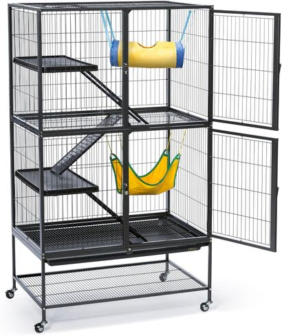Prevue Pet Products Feisty Ferret Home with Stand, Black Hammertone with Hammock and Suede Ferret Tunnel 485 in Kuwait