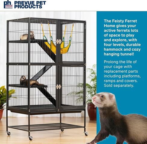 Prevue Pet Products Feisty Ferret Home with Stand, Black Hammertone with Hammock and Suede Ferret Tunnel 485 in Kuwait