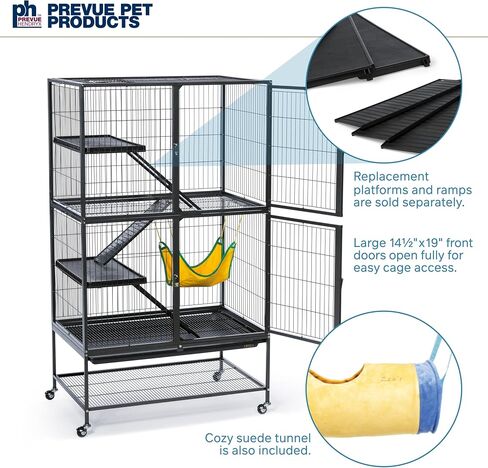 Prevue Pet Products Feisty Ferret Home with Stand, Black Hammertone with Hammock and Suede Ferret Tunnel 485 in Kuwait