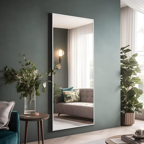 NeuType Full Length Mirror Standing Hanging or Leaning Against Wall, Large Rectangle Bedroom Mirror Floor Mirror Dressing Mirror Wall-Mounted Mirror, Aluminum Alloy Thin Frame, Silver, 63"x20" in Saudi Arabia