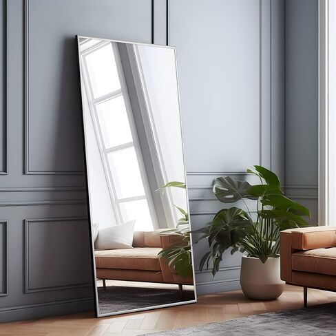 NeuType Full Length Mirror Standing Hanging or Leaning Against Wall, Large Rectangle Bedroom Mirror Floor Mirror Dressing Mirror Wall-Mounted Mirror, Aluminum Alloy Thin Frame, Silver, 63"x20" in Saudi Arabia