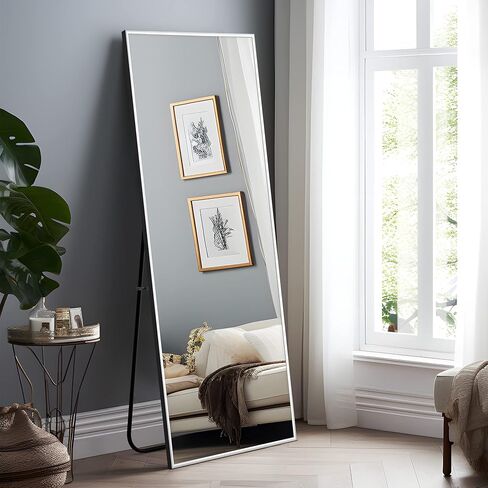 NeuType Full Length Mirror Standing Hanging or Leaning Against Wall, Large Rectangle Bedroom Mirror Floor Mirror Dressing Mirror Wall-Mounted Mirror, Aluminum Alloy Thin Frame, Silver, 63"x20" in Saudi Arabia