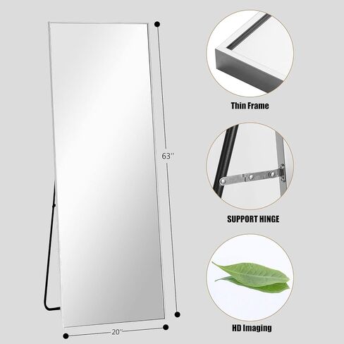 NeuType Full Length Mirror Standing Hanging or Leaning Against Wall, Large Rectangle Bedroom Mirror Floor Mirror Dressing Mirror Wall-Mounted Mirror, Aluminum Alloy Thin Frame, Silver, 63"x20" in Saudi Arabia