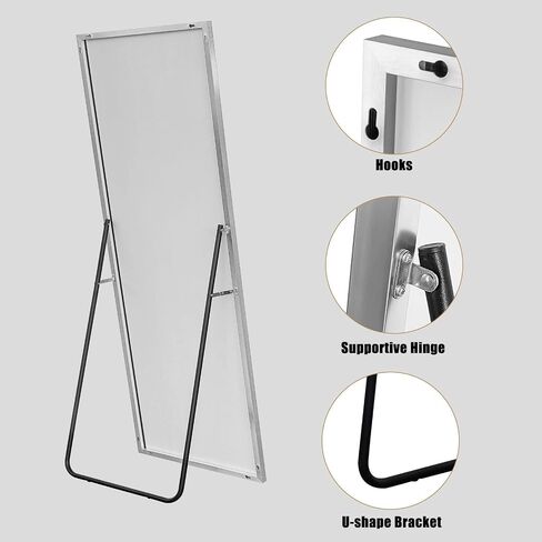 NeuType Full Length Mirror Standing Hanging or Leaning Against Wall, Large Rectangle Bedroom Mirror Floor Mirror Dressing Mirror Wall-Mounted Mirror, Aluminum Alloy Thin Frame, Silver, 63"x20" in Saudi Arabia